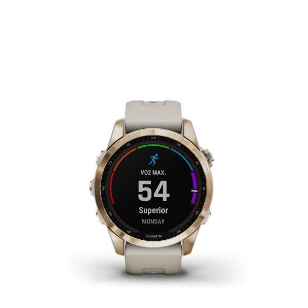 GARMIN Fenix 7S Sapphire Solar, Cremegoldenes Titan mit beigefarbenem Armband, 42mm (010-02539-21)
